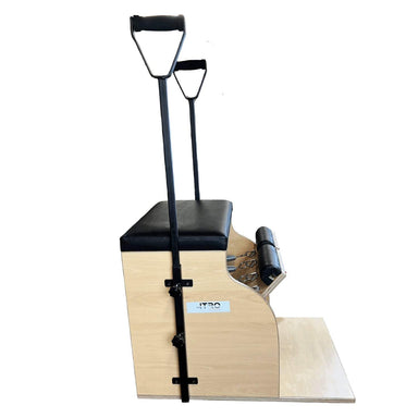 Atro Pilates Reformer Pilates Chair with anti-bacterial leather seat, dual handles, adjustable springs, and mobility wheels for versatile home workouts