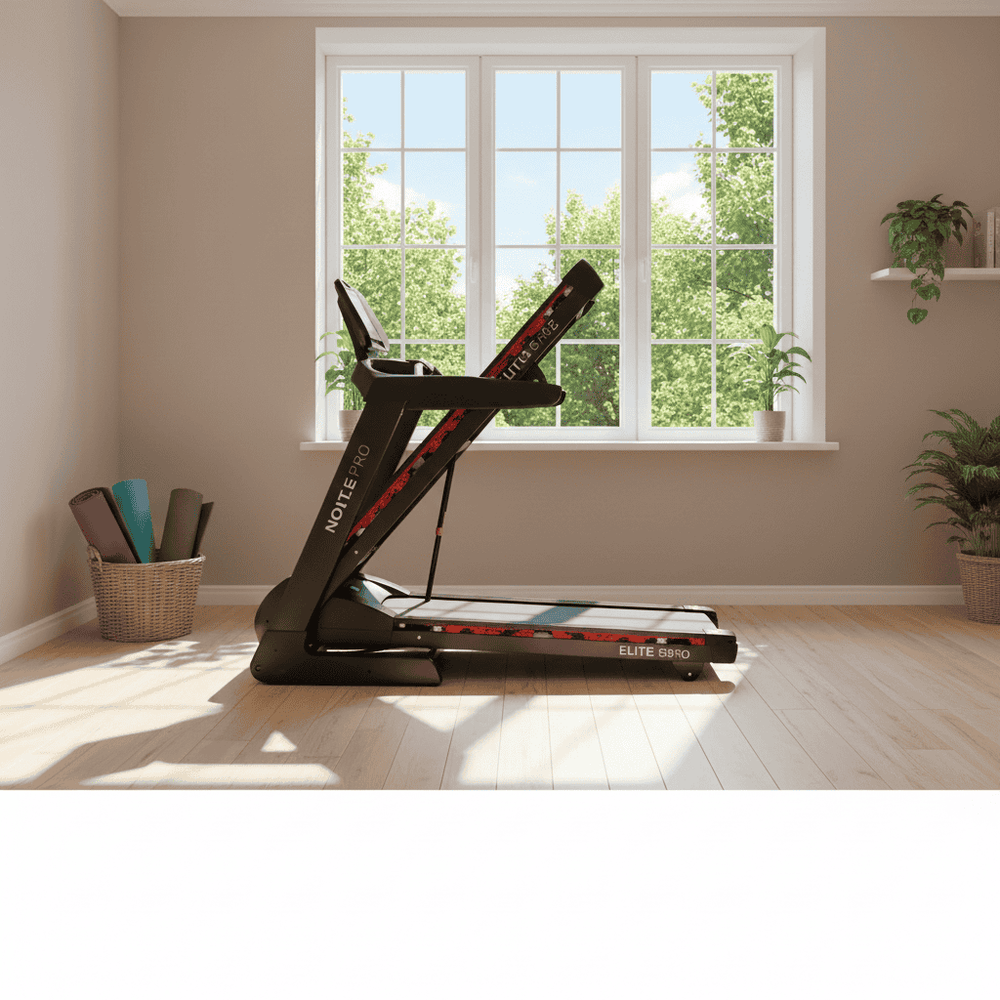 NoblePro Elite foldable treadmill with HD touchscreen for advanced indoor running training and home gym 