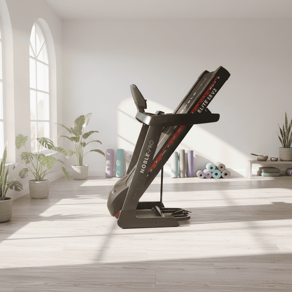 compact space-saving running machine, NoblePro Elite E8s foldable treadmill for home gyms and studios
