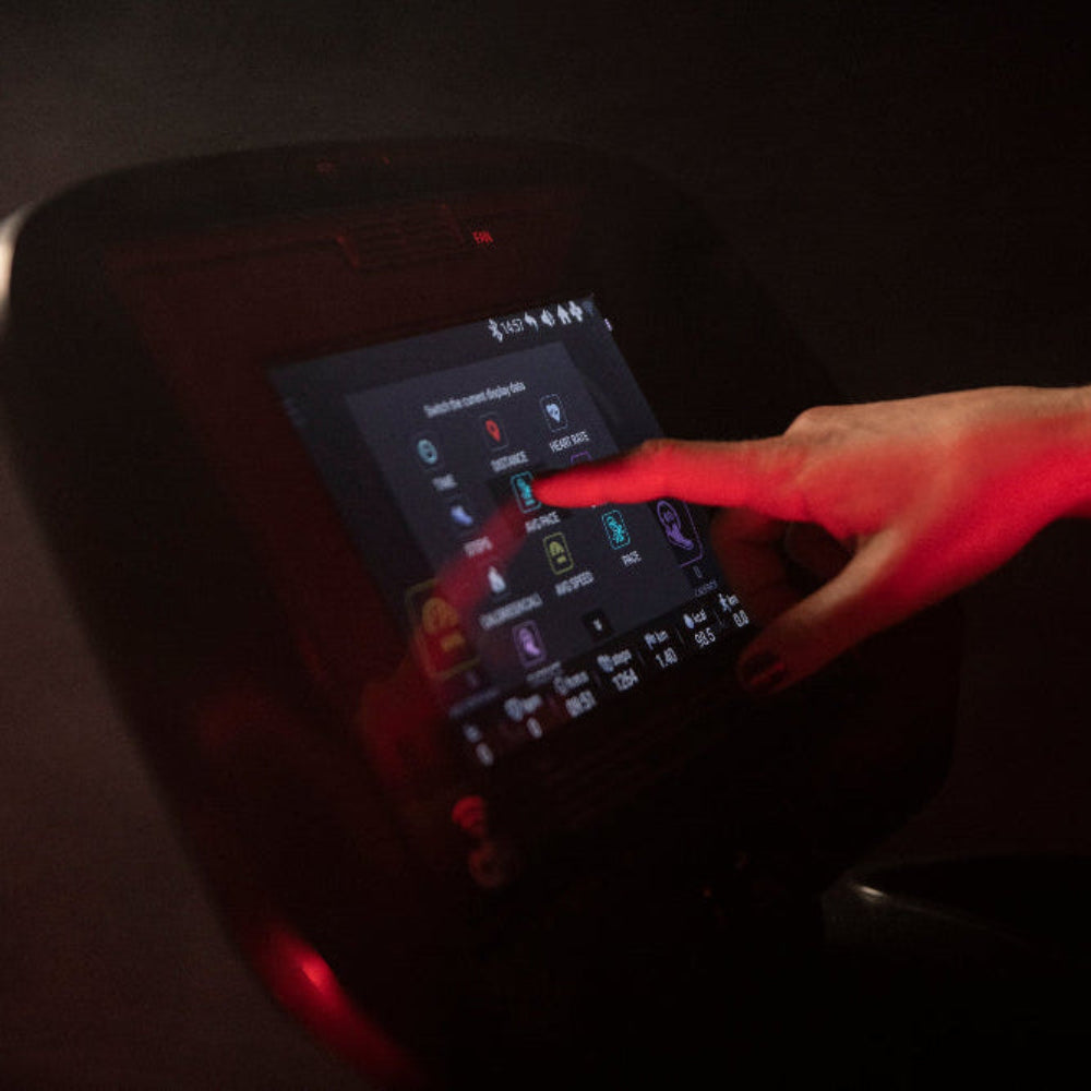 NoblePro Elite E8ix treadmill touchscreen control with fitness apps in use