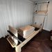 wood white leather pilates reformer, tower reformer, workout equipment for home