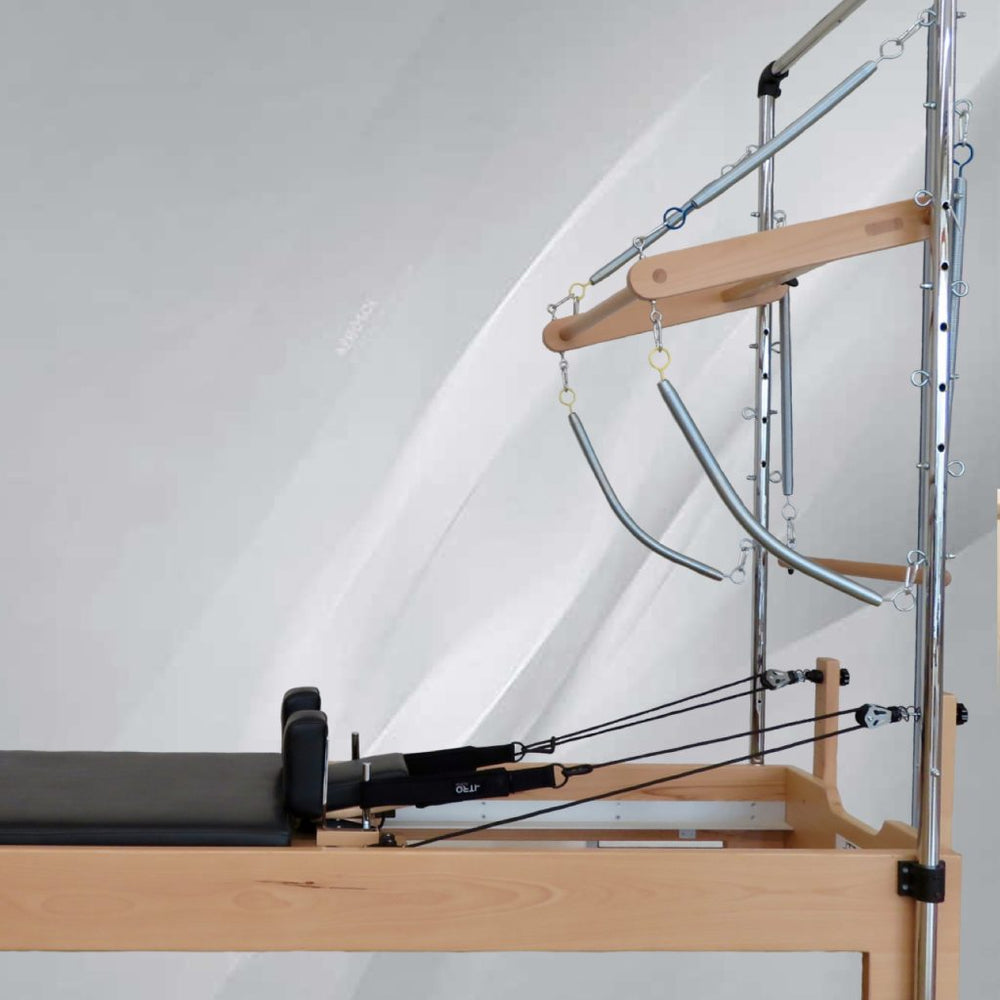 pilates reformer, tower reformer, black leather workout equipment for home and studio